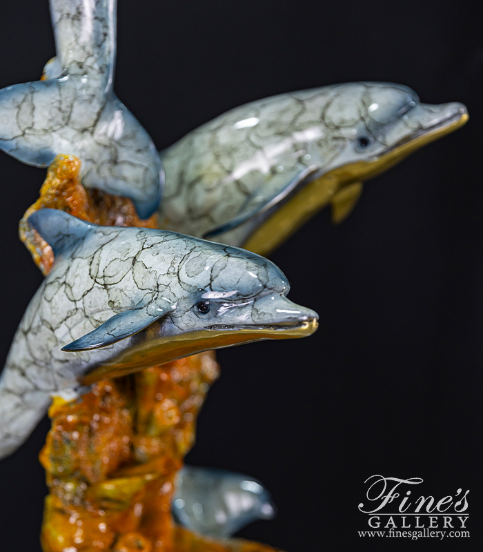 Bronze Statues  - Aqua Marine Blue Bronze Dolphins Sculpture - BS-1655